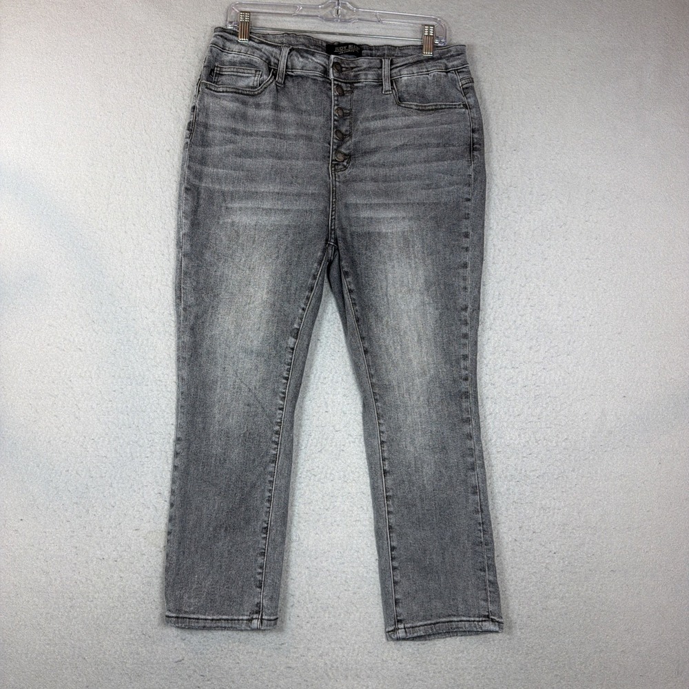 Black Judy Blue Button Fly Crop 15/32 Stretch Black